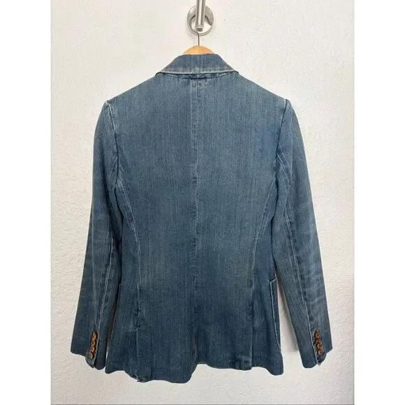 Polo Ralph Lauren Denim Crest Blazer Double Breasted Gold Button XS - Picture 4 of 12